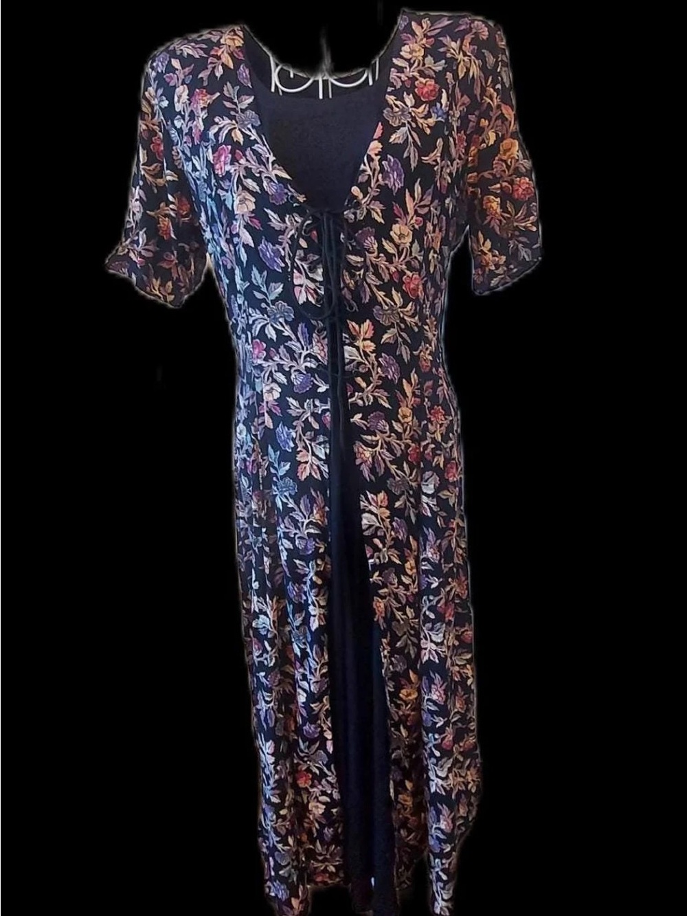 90’s dress Floral Midi Dress with Pink and Cream Botanical Print